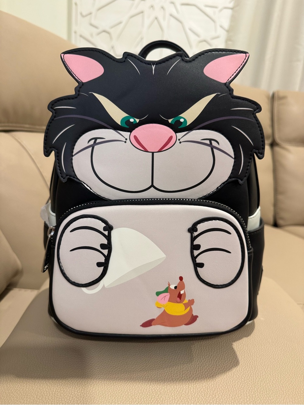 Loungefly Lucifer the cat Mini Backpack - Black and Pink
